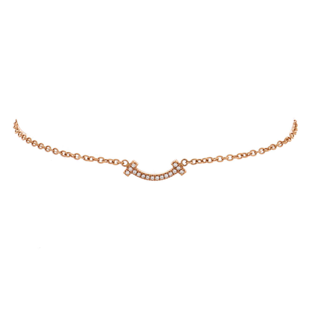 Tiffany & Co. Mini T Smile Chain Bracelet 18K Rose Gold with Diamonds